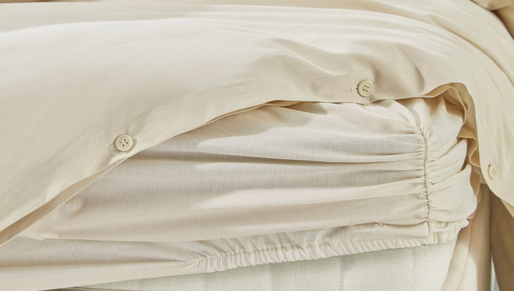 Duvet Cover Set Plain, 100% Renforcé Cotton, Beige, 160x220 cm