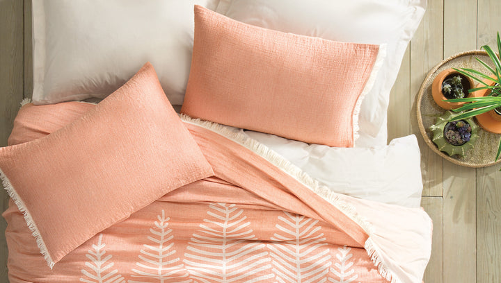 Muslin Bedspread and Pillowcase Set Folium, 100% Cotton, pink, 230x240 cm