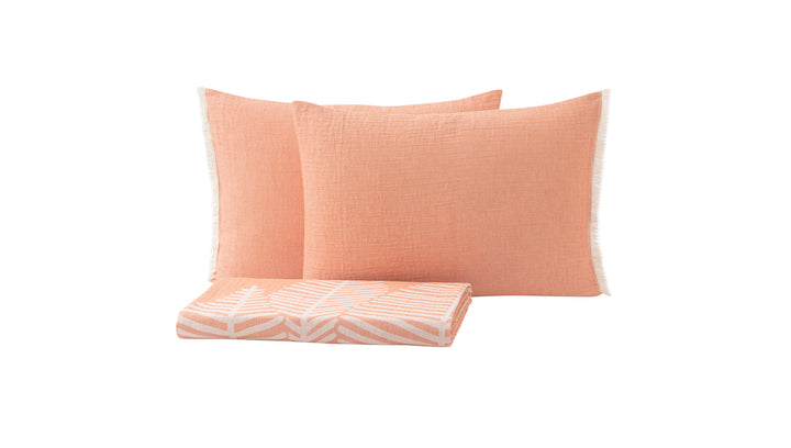 Muslin Bedspread and Pillowcase Set Folium, 100% Cotton, pink, 230x240 cm