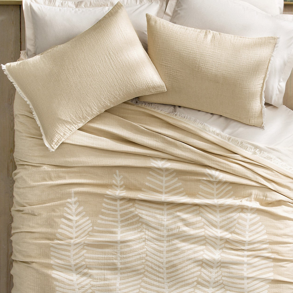 Muslin Bedspread and Pillowcase Set Folium, 100% Cotton, beige, 230x240 cm