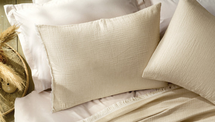 Muslin Bedspread and Pillowcase Set Folium, 100% Cotton, beige, 230x240 cm