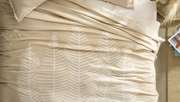 Muslin Bedspread and Pillowcase Set Folium, 100% Cotton, beige, 230x240 cm