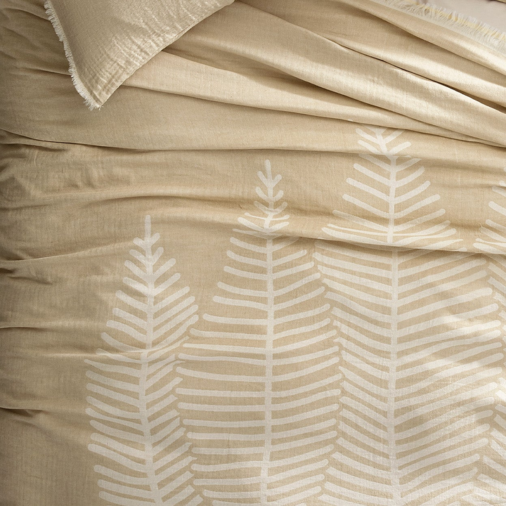 Muslin Bedspread and Pillowcase Set Folium, 100% Cotton, beige, 230x240 cm