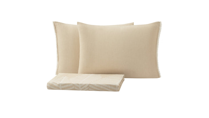 Muslin Bedspread and Pillowcase Set Folium, 100% Cotton, beige, 230x240 cm
