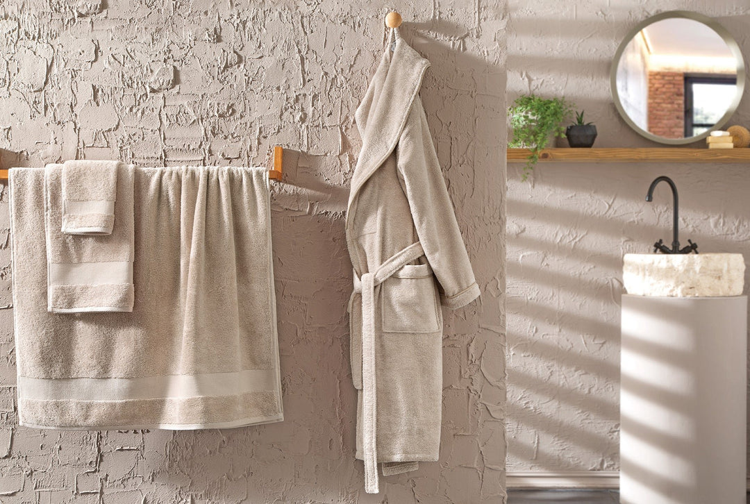 Classic Bathrobe Essentials, 100% Cotton Jersey, Beige, size L/XL