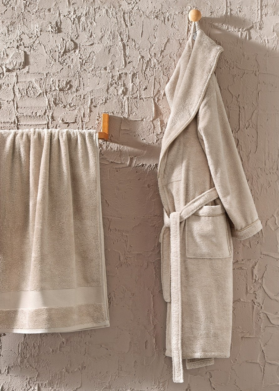 Classic Bathrobe Essentials, 100% Cotton Jersey, Beige, size L/XL
