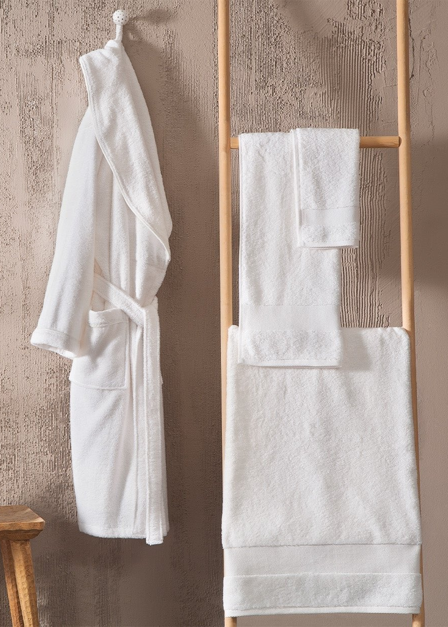 Classic Bathrobe Essentials, 100% Cotton Jersey, White, size S/M