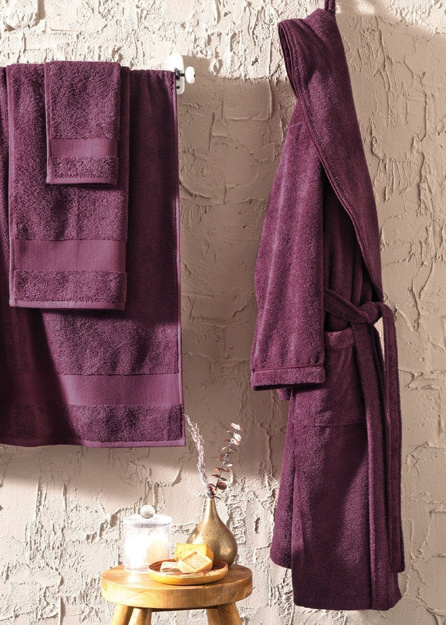 Classic Bathrobe Essentials, 100% Cotton Jersey, Purple, size L/XL