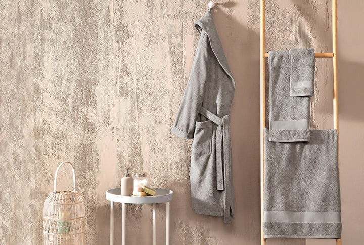Classic Bathrobe Essentials, 100% Cotton Jersey, Grey, size S/M