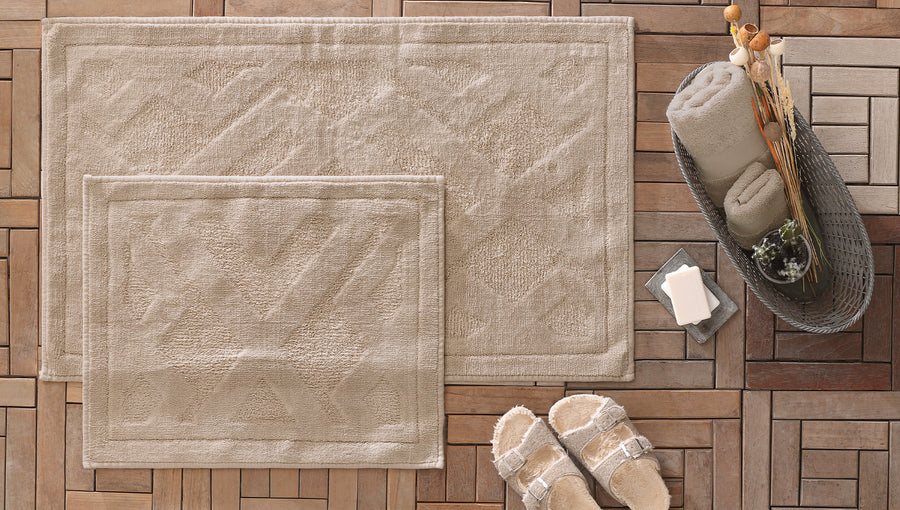 Milo Cotton Bath Mat Set, 2 pcs, Beige, 60x100 cm + 50x60 cm