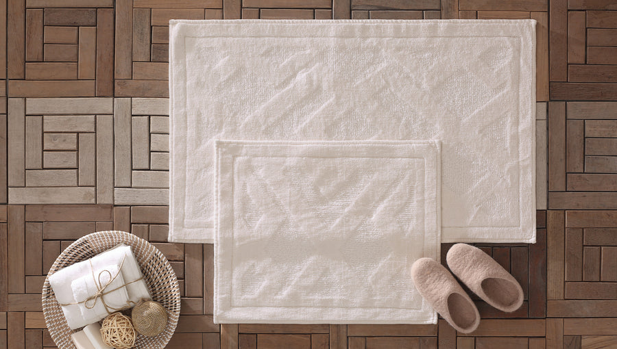 Milo Cotton Bath Mat Set, 2 pcs, White/Cream, 60x100 cm + 50x60 cm