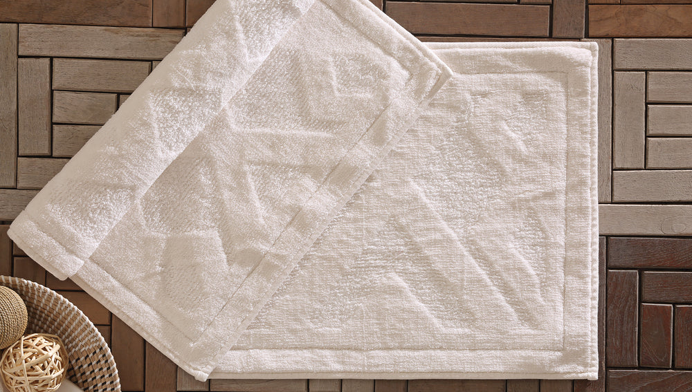 Milo Cotton Bath Mat Set, 2 pcs, White/Cream, 60x100 cm + 50x60 cm