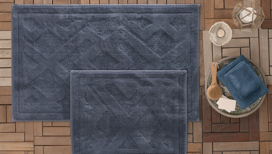 Milo Cotton Bath Mat Set, 2 pcs, Blue, 60x100 cm + 50x60 cm