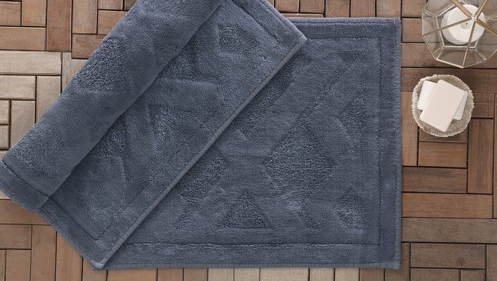 Milo Cotton Bath Mat Set, 2 pcs, Blue, 60x100 cm + 50x60 cm
