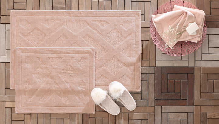 Milo Cotton Bath Mat Set, 2 pcs, Pink, 60x100 cm + 50x60 cm