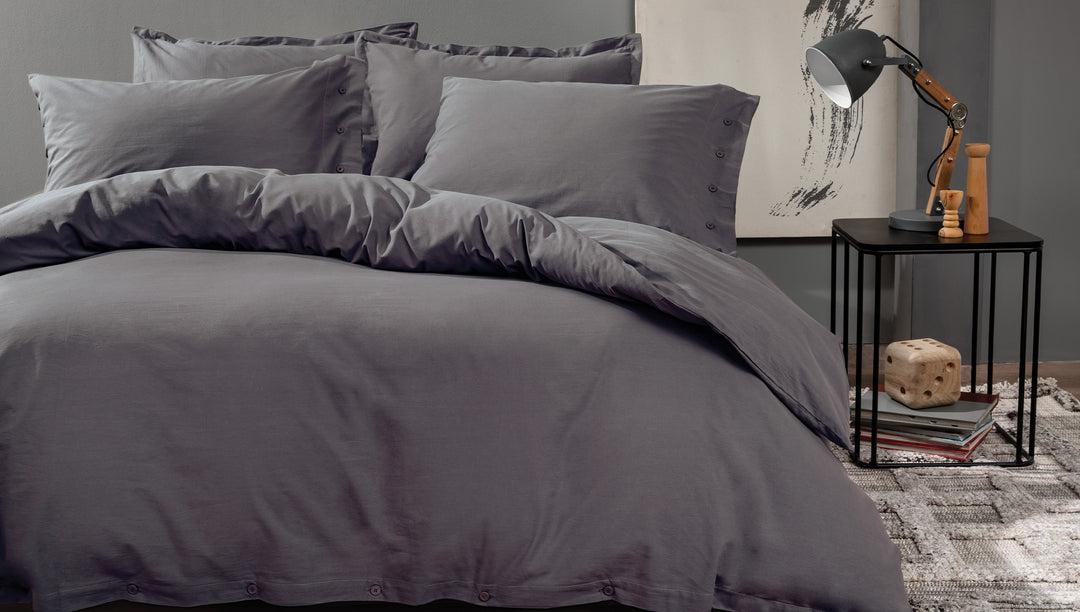 Duvet Cover Set Plain, 100% Renforcé Cotton, Anthracite, 240x220 cm