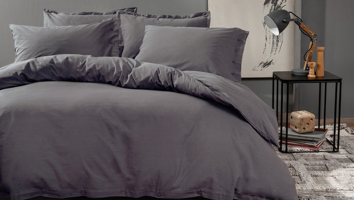 Duvet Cover Set Plain, 100% Renforcé Cotton, Anthracite, 240x220 cm