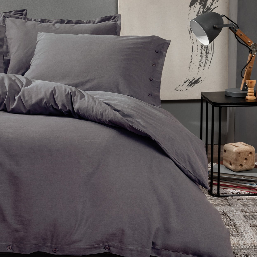 Duvet Cover Set Plain, 100% Renforcé Cotton, Anthracite, 240x220 cm