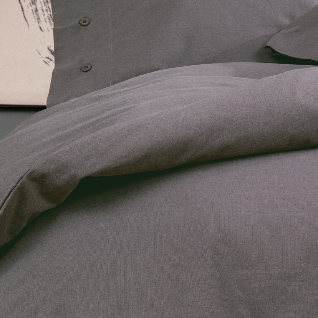 Duvet Cover Set Plain, 100% Renforcé Cotton, Anthracite, 240x220 cm