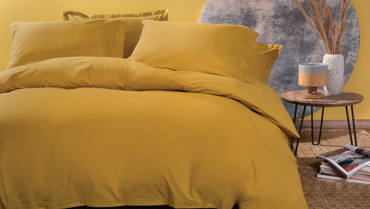 Duvet Cover Set Plain, 100% Renforcé Cotton, Saffron, 160x220 cm