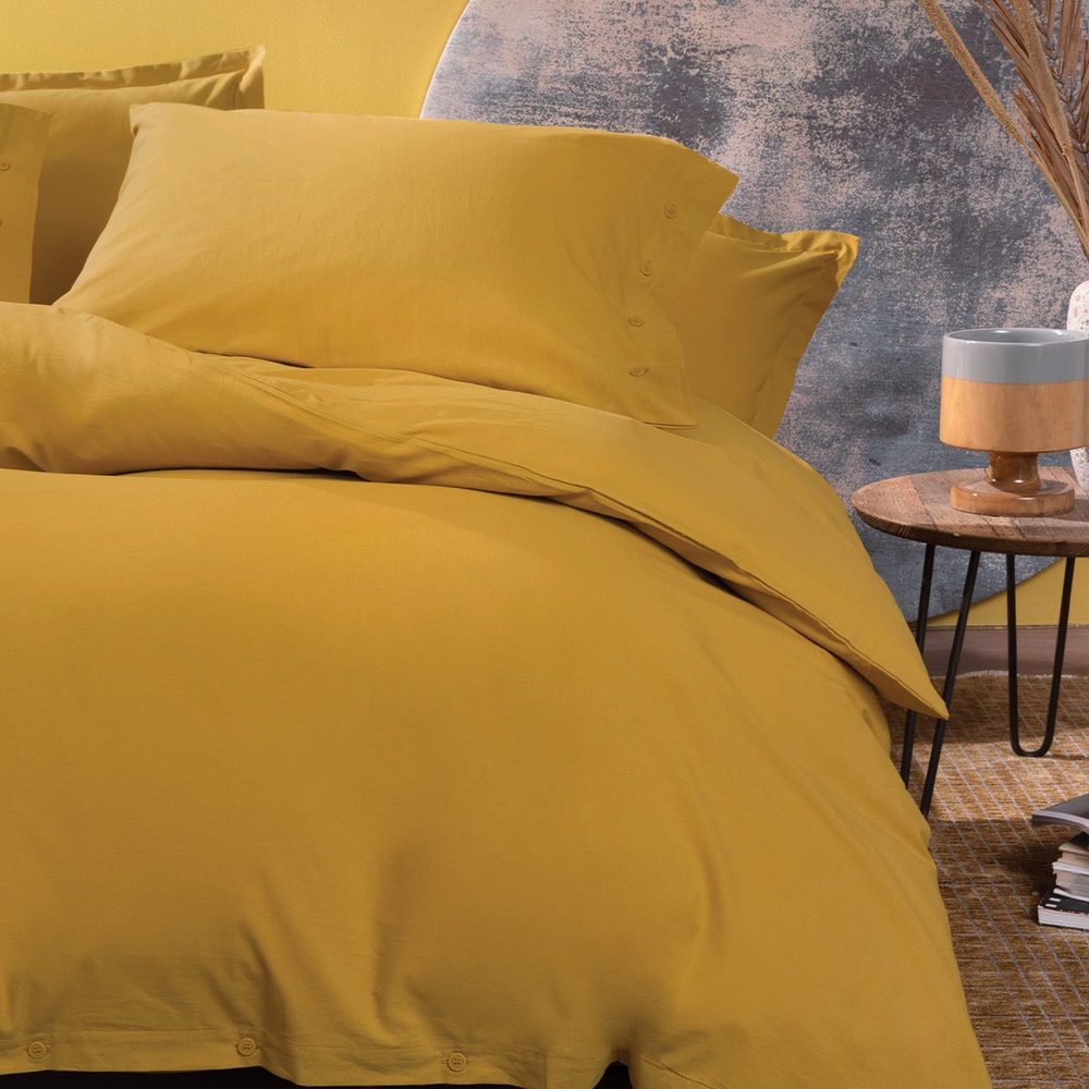 Duvet Cover Set Plain, 100% Renforcé Cotton, Saffron, 160x220 cm