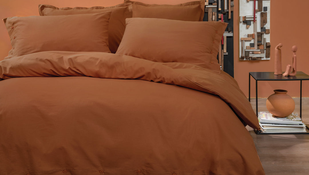 Duvet Cover Set Plain, 100% Renforcé Cotton, Brick, 200x220 cm