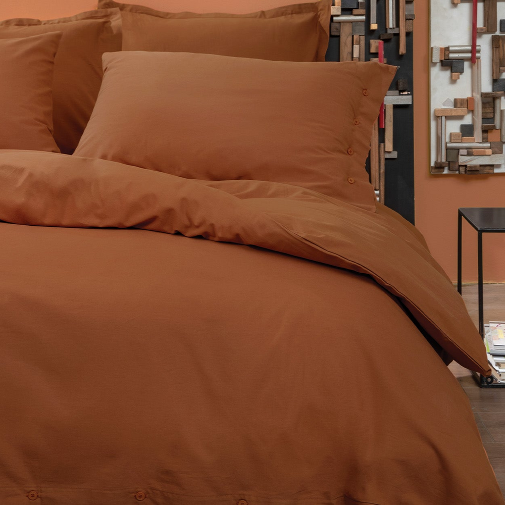 Duvet Cover Set Plain, 100% Renforcé Cotton, Brick, 160x220 cm