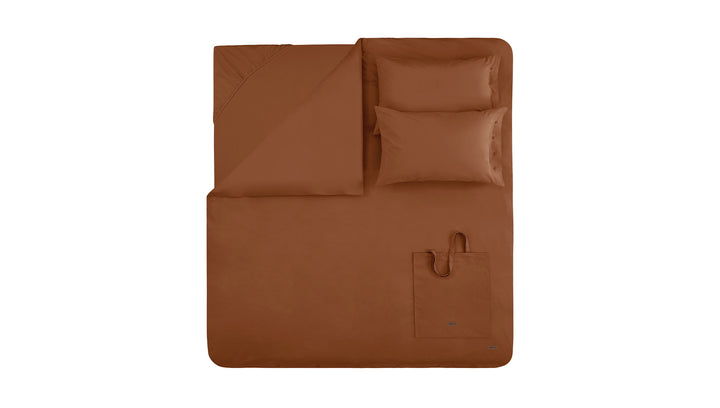 Duvet Cover Set Plain, 100% Renforcé Cotton, Brick, 160x220 cm