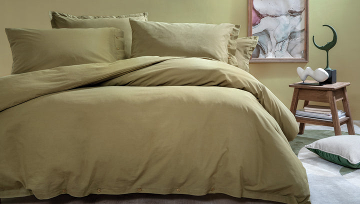 Duvet Cover Set Plain, 100% Renforcé Cotton, Green, 160x220 cm