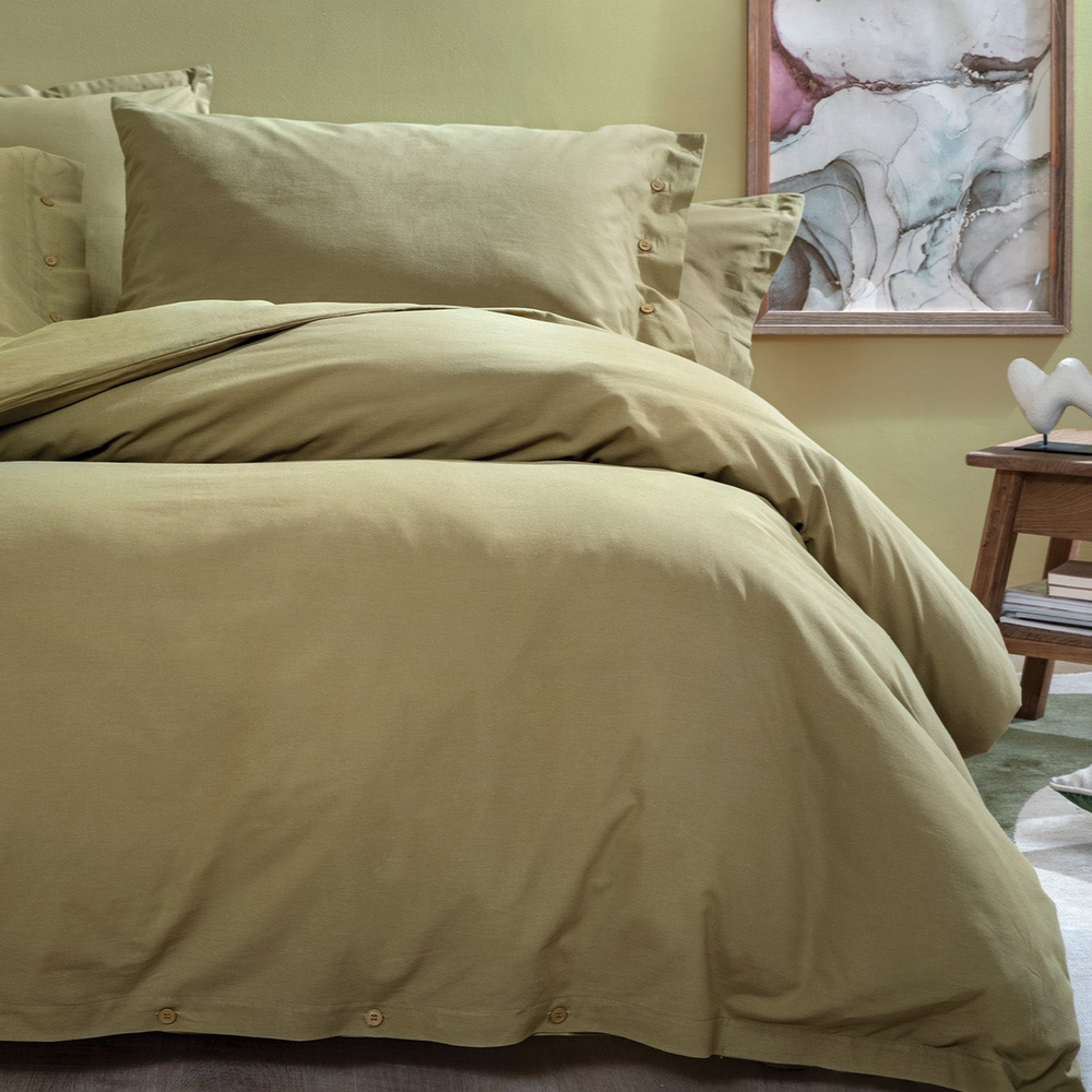 Duvet Cover Set Plain, 100% Renforcé Cotton, Green, 160x220 cm