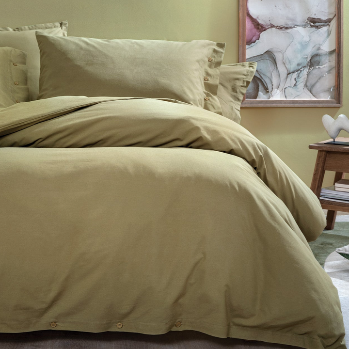 Duvet Cover Set Plain, 100% Renforcé Cotton, Green, 160x220 cm
