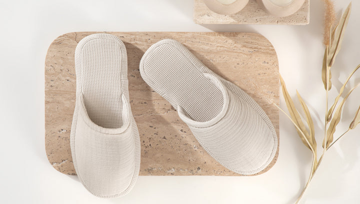 Waffle Slippers Harold, 100% Cotton, natural color, size 36-38