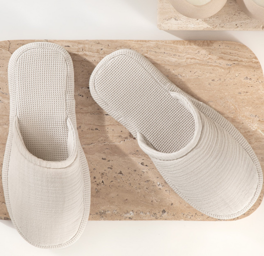 Waffle Slippers Harold, 100% Cotton, natural color, size 39-41