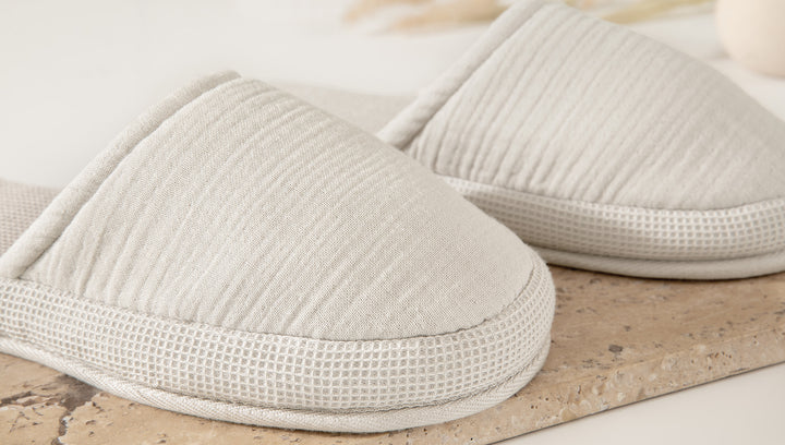 Waffle Slippers Harold, 100% Cotton, natural color, size 36-38