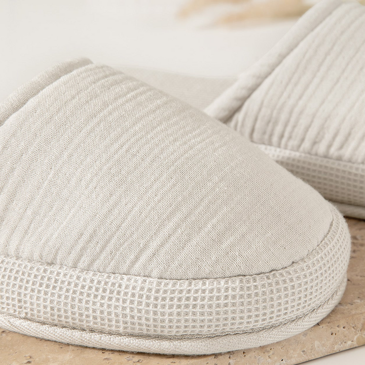 Waffle Slippers Harold, 100% Cotton, natural color, size 36-38