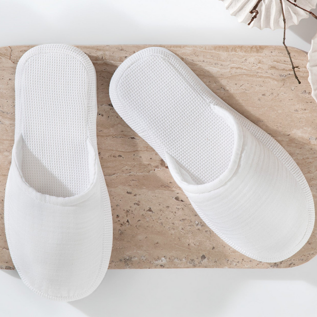 Waffle Slippers Harold, 100% Cotton, white, size 42-44