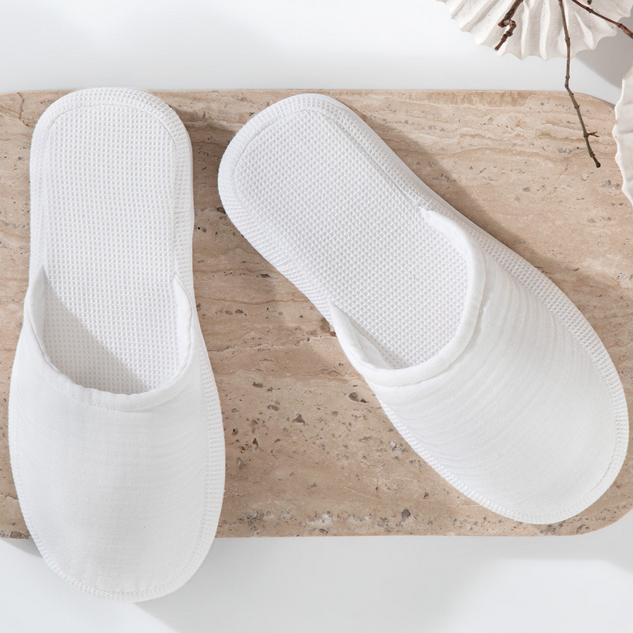 Waffle Slippers Harold, 100% Cotton, white, size 36-38