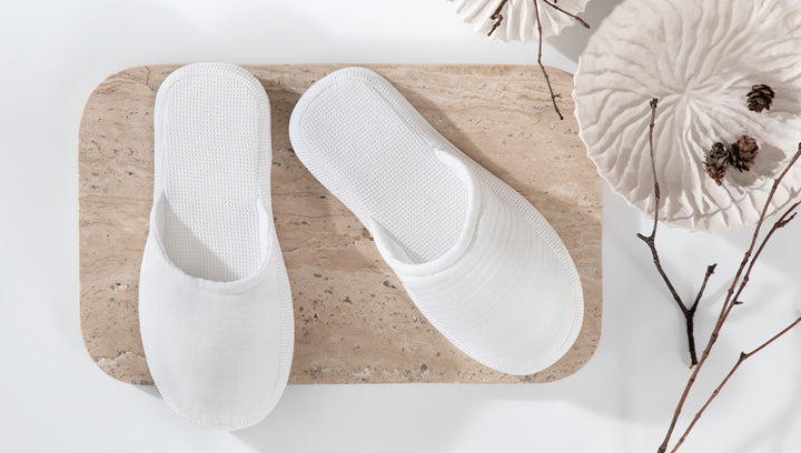 Waffle Slippers Harold, 100% Cotton, white, size 42-44