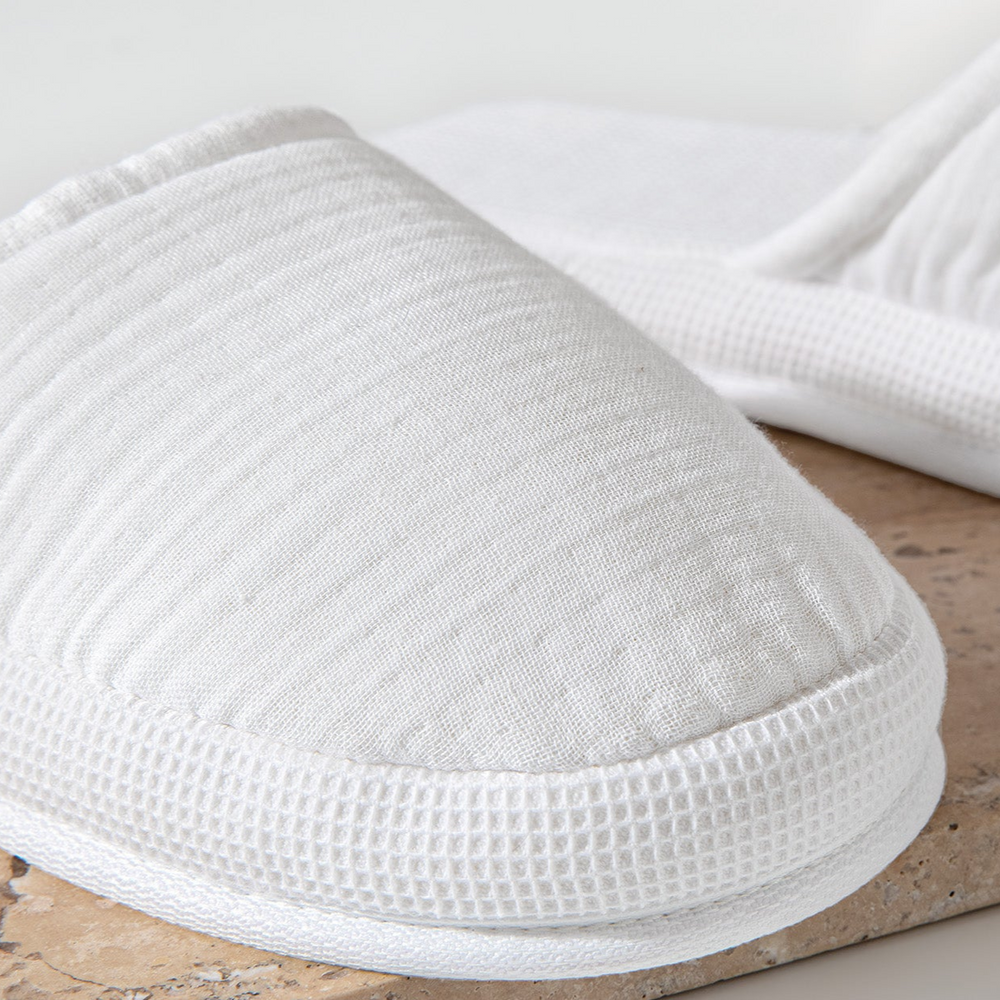 Waffle Slippers Harold, 100% Cotton, white, size 42-44