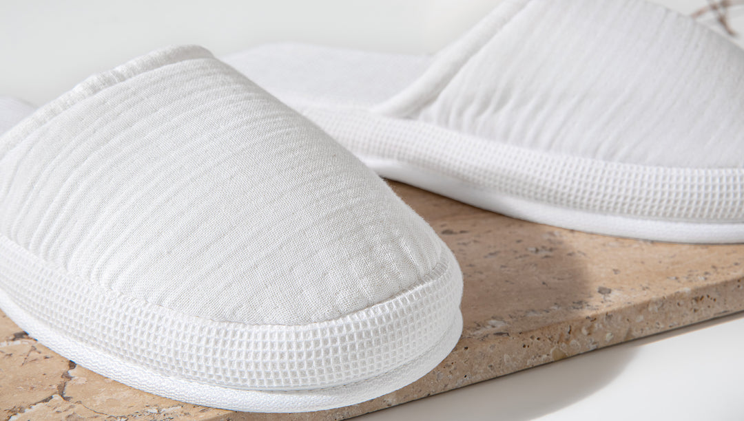Waffle Slippers Harold, 100% Cotton, white, size 42-44