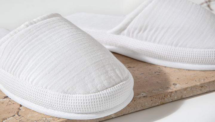Waffle Slippers Harold, 100% Cotton, white, size 42-44