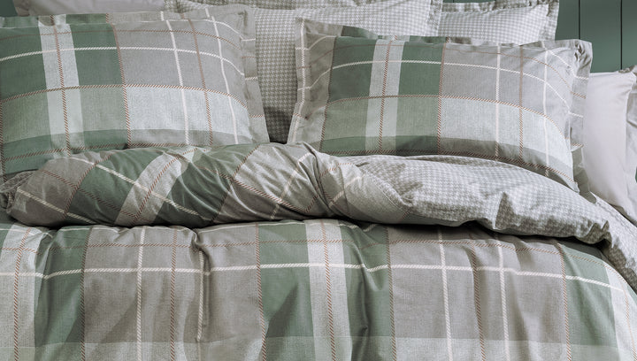 Cotton Duvet Cover Set Tancy, with Bed Sheet, green/grey, 240x220 cm