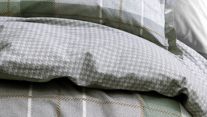 Cotton Duvet Cover Set Tancy, with Bed Sheet, green/grey, 240x220 cm