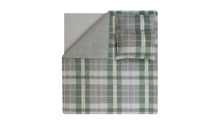 Cotton Duvet Cover Set Tancy, with Bed Sheet, green/grey, 240x220 cm