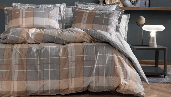 Cotton Duvet Cover Set Tancy, with Bed Sheet, grey/beige, 200x220 cm