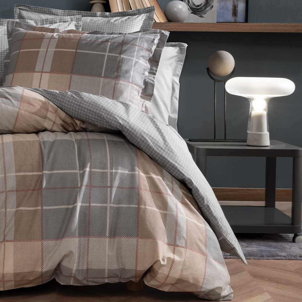 Cotton Duvet Cover Set Tancy, with Bed Sheet, grey/beige, 240x220 cm