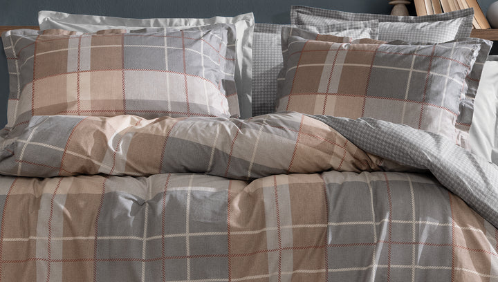 Cotton Duvet Cover Set Tancy, with Bed Sheet, grey/beige, 200x220 cm