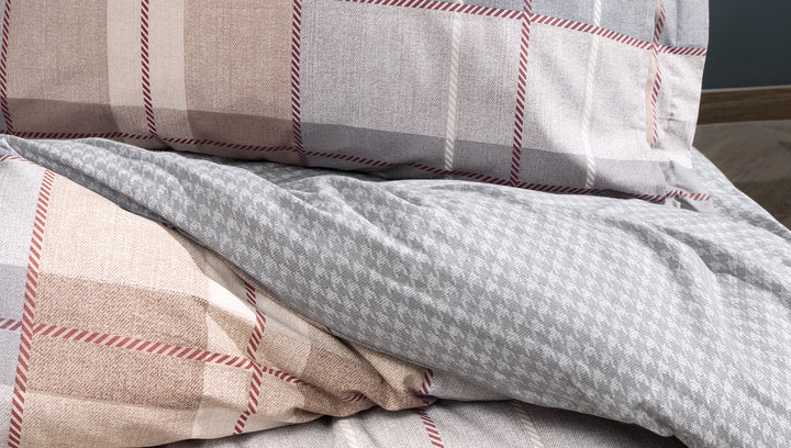 Cotton Duvet Cover Set Tancy, with Bed Sheet, grey/beige, 200x220 cm