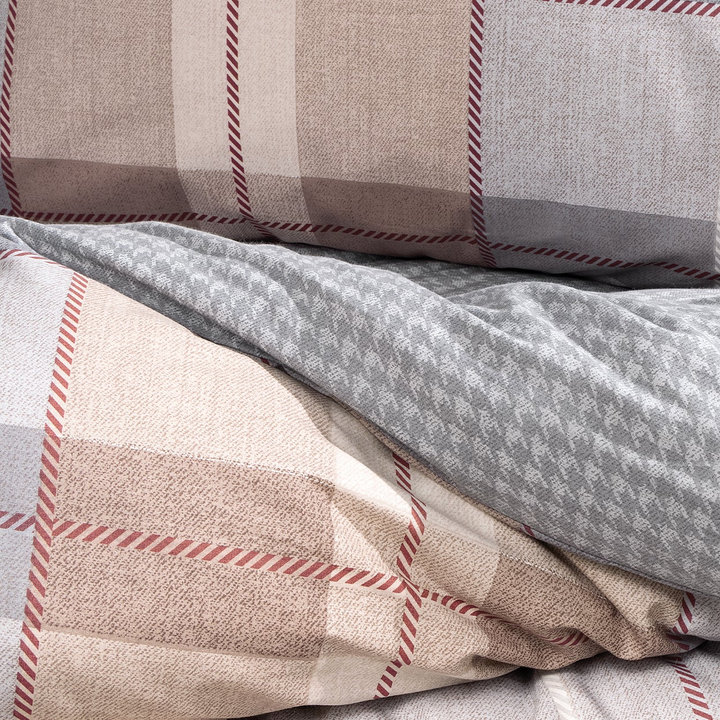 Cotton Duvet Cover Set Tancy, with Bed Sheet, grey/beige, 200x220 cm