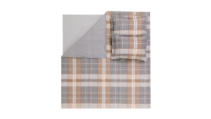 Cotton Duvet Cover Set Tancy, with Bed Sheet, grey/beige, 240x220 cm